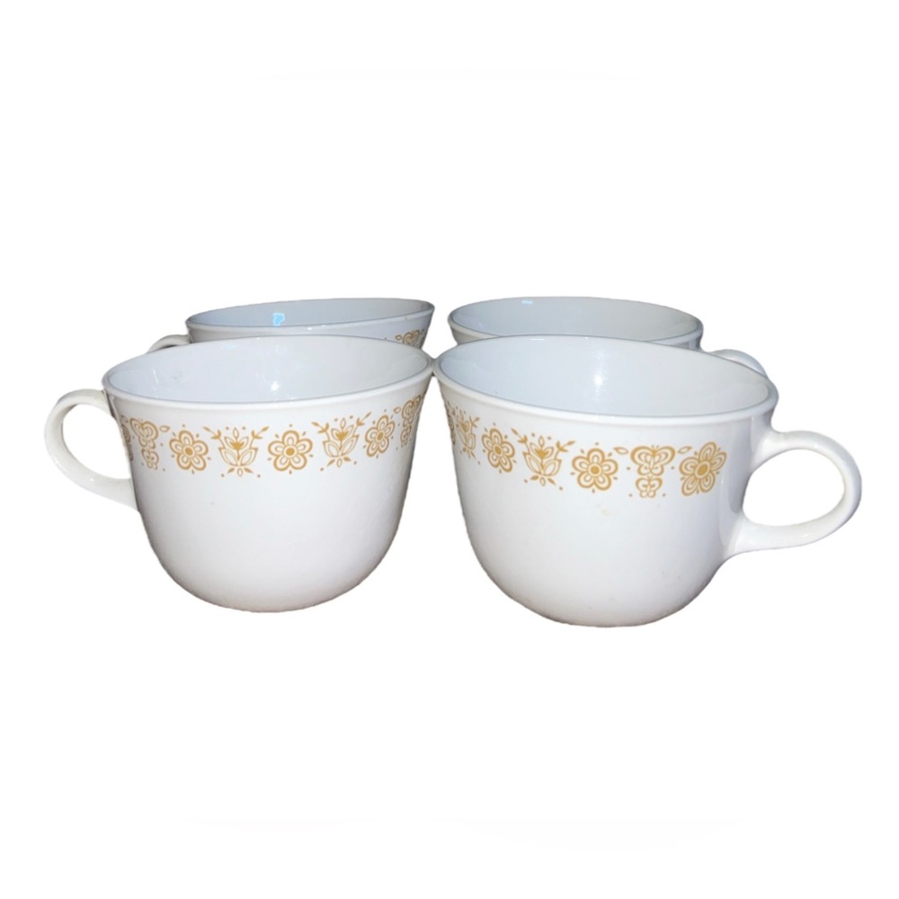4 Vintage CORELLE Butterfly Gold Flat Cup regular handle